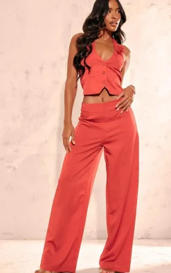 PrettyLittleThing Tailo Rosette Detail Halterneck Vest Red