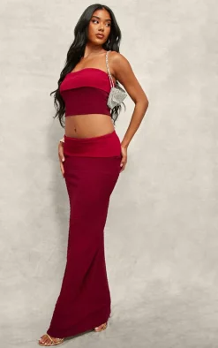 Discount PrettyLittleThing Textu Fold Bandeau Top Red