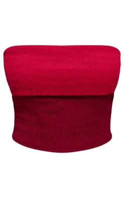 Discount PrettyLittleThing Textu Fold Bandeau Top Red
