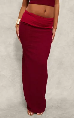 Online PrettyLittleThing Textu Fold Over Maxi Skirt Red