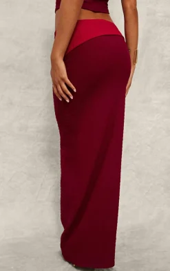 Online PrettyLittleThing Textu Fold Over Maxi Skirt Red