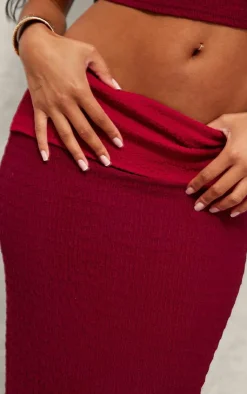 Online PrettyLittleThing Textu Fold Over Maxi Skirt Red