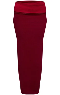 Online PrettyLittleThing Textu Fold Over Maxi Skirt Red