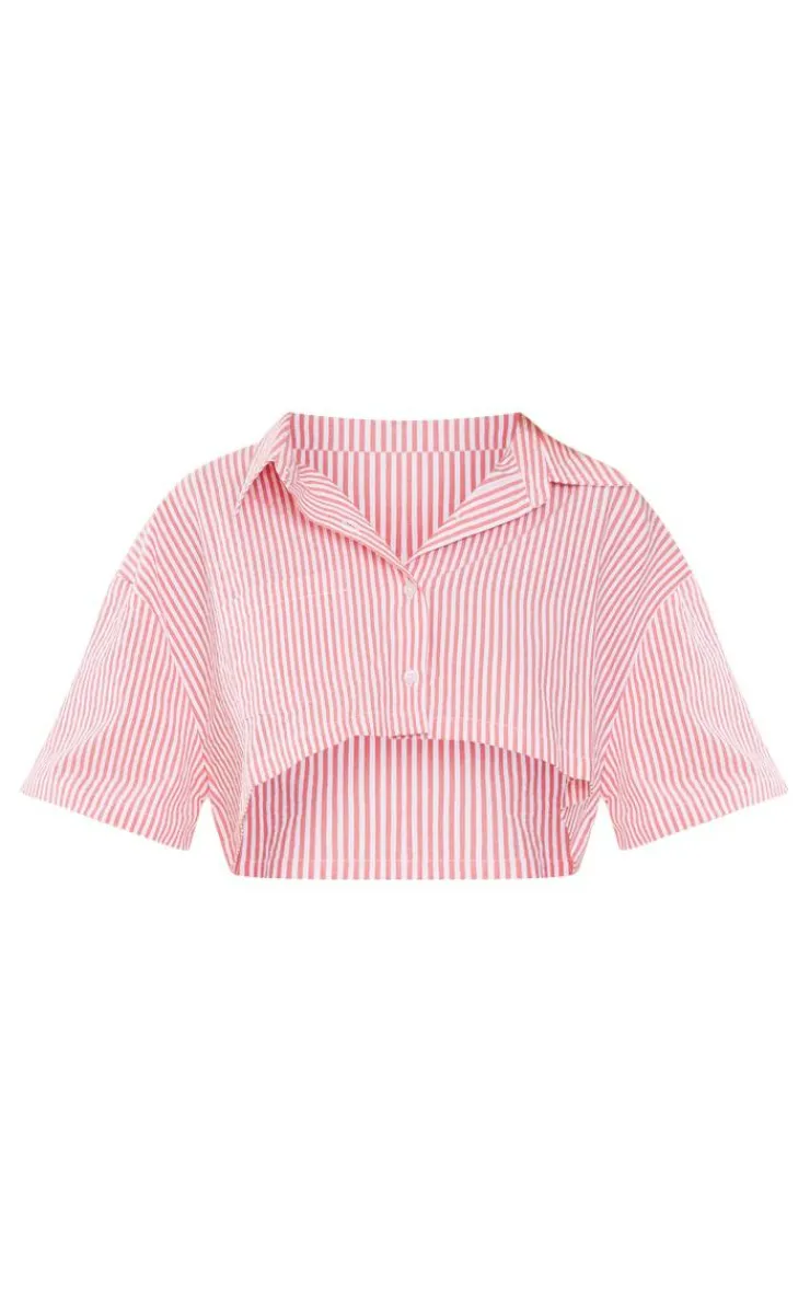 PrettyLittleThing Shirts*Textu Stripe Short Sleeve Shirt