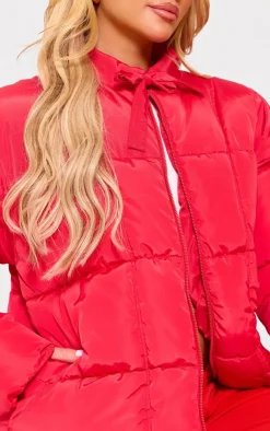 PrettyLittleThing Puffer Jackets*Tied Bow Detail Puffer Jacket