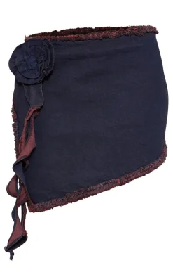 PrettyLittleThing Red Tint Flower Denim Mini Skirt Indigo