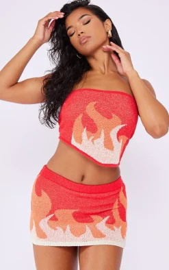PrettyLittleThing Knitted Tops*Towel Knit Flame Bandeau Top