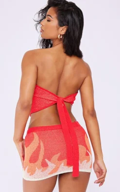 PrettyLittleThing Knitted Tops*Towel Knit Flame Bandeau Top