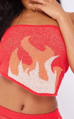 PrettyLittleThing Knitted Tops*Towel Knit Flame Bandeau Top