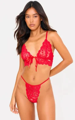 Red Triangle Lace Up Bum Lingerie Set