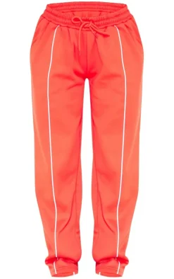 Sale PrettyLittleThing Tricot Oversized Contrast Piping Straight Leg Sweatpant Red