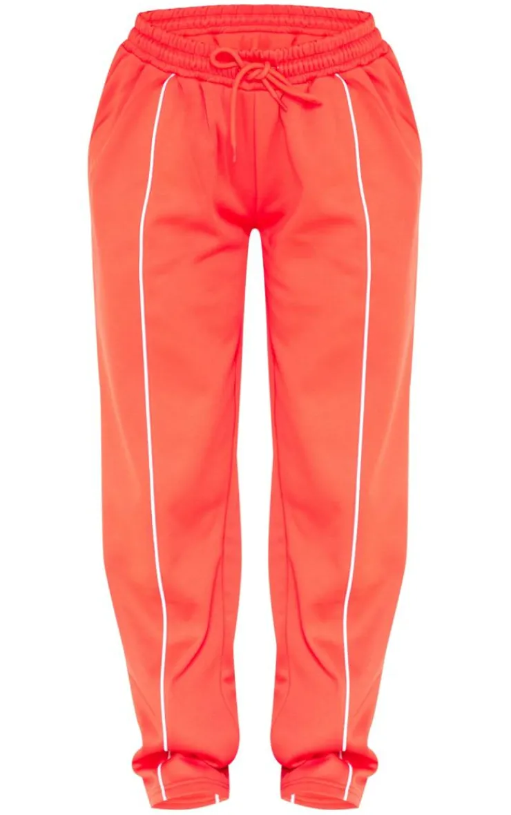 Sale PrettyLittleThing Tricot Oversized Contrast Piping Straight Leg Sweatpant Red