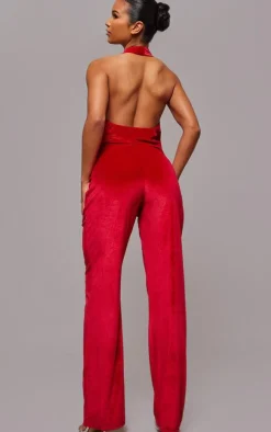 Velvet Cowl Neck Wide Leg Jumpsuit-PrettyLittleThing New