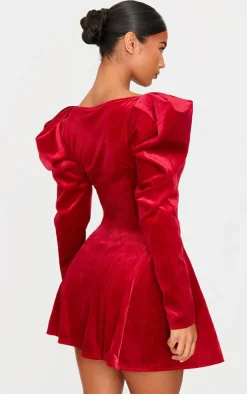 Velvet Extreme Puff Sleeve Skater Dress-PrettyLittleThing Discount