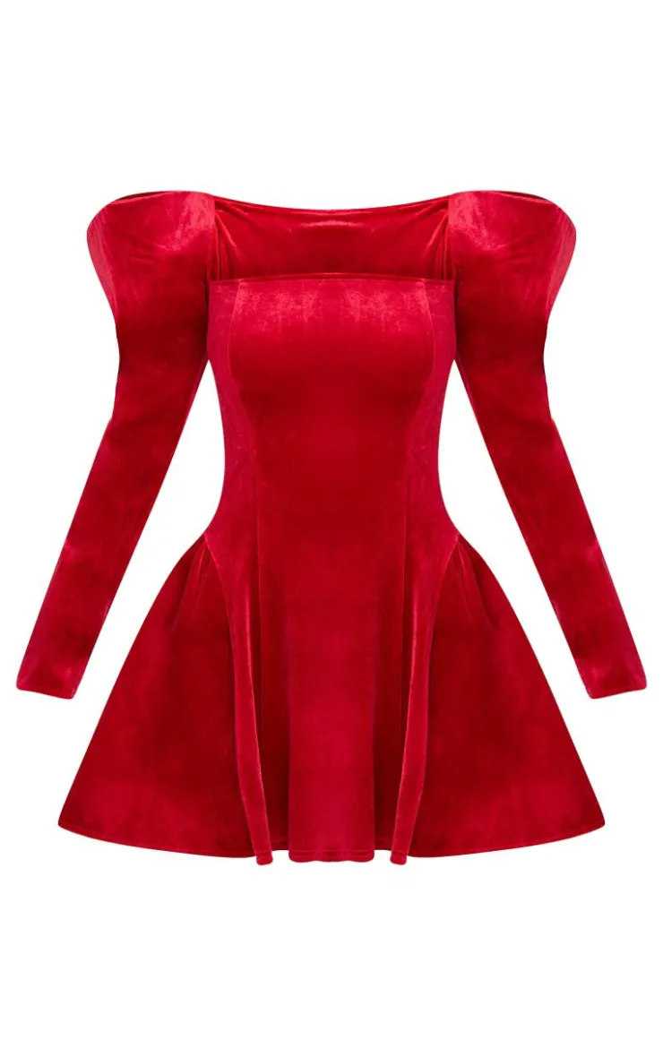 Velvet Extreme Puff Sleeve Skater Dress-PrettyLittleThing Discount