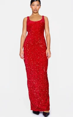 Velvet Sequin Embellished Scoop Back Maxi Dess-PrettyLittleThing