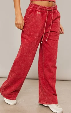 Hot PrettyLittleThing Washed Oversized Low Rise Wide Leg Sweatpants Red