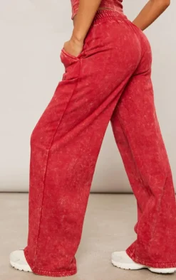 Hot PrettyLittleThing Washed Oversized Low Rise Wide Leg Sweatpants Red