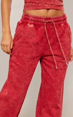 Hot PrettyLittleThing Washed Oversized Low Rise Wide Leg Sweatpants Red
