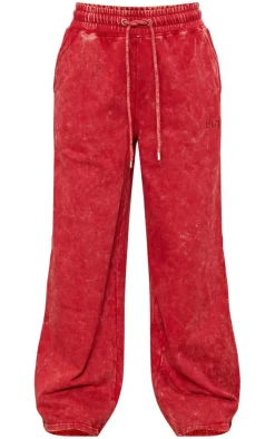 Hot PrettyLittleThing Washed Oversized Low Rise Wide Leg Sweatpants Red