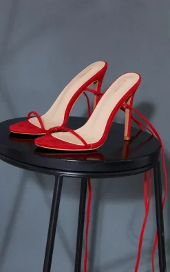 PrettyLittleThing Wide Fit Sandals*Wide Fit Faux Suede Round Toe Barely There Strappy Heeled Sandals