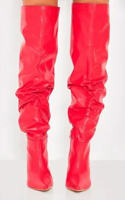 PrettyLittleThing Wide Fit Heels*Wide Fit Pu Point Toe Over The Knee High Heeled Boots