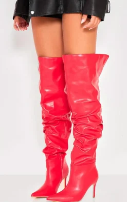PrettyLittleThing Wide Fit Heels*Wide Fit Pu Point Toe Over The Knee High Heeled Boots
