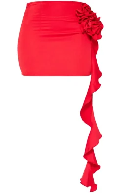 Best PrettyLittleThing Woven Floral Applique Frill Mini Skirt Red