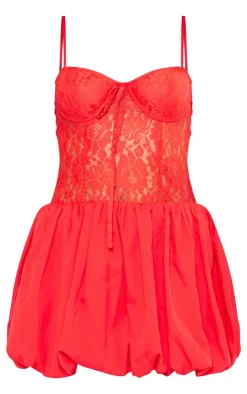 Woven Puffball Lace Mini Dress-PrettyLittleThing Hot