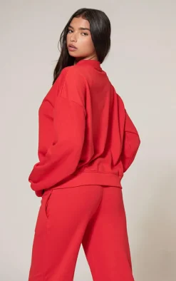 Discount PrettyLittleThing Zip Up Sweatshirt Red