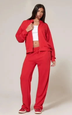 Discount PrettyLittleThing Zip Up Sweatshirt Red