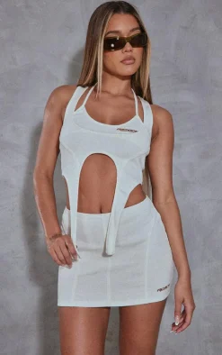 Clearance PrettyLittleThing RENEW Rib Seem Detail Mini Skirt Cream