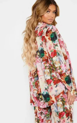 Best PrettyLittleThing Femme Renaissance Print Oversized Shirt Rose