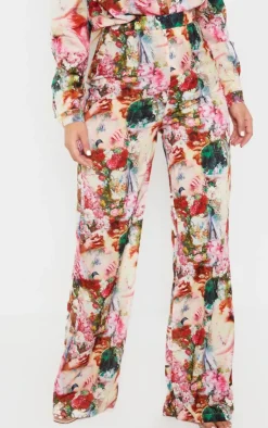 Clearance PrettyLittleThing Femme Renaissance Print Wide Leg Pants Rose