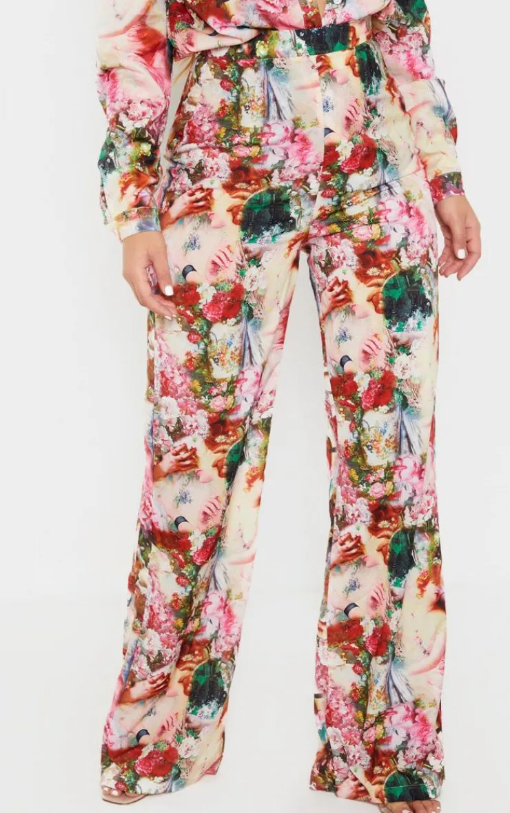 Clearance PrettyLittleThing Femme Renaissance Print Wide Leg Pants Rose