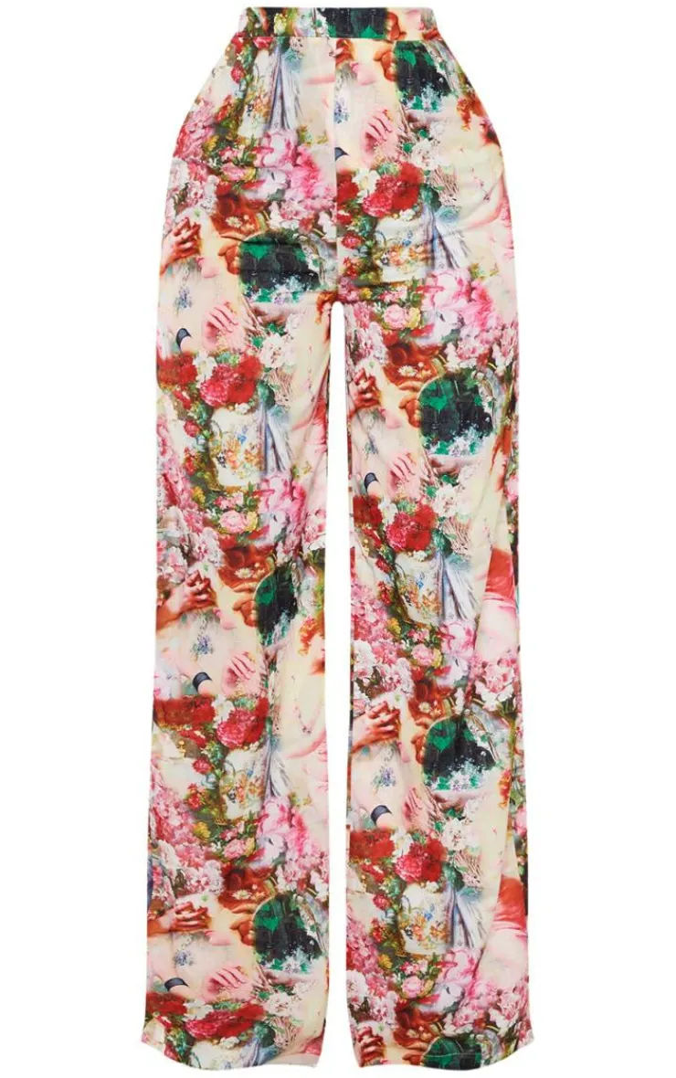 Clearance PrettyLittleThing Femme Renaissance Print Wide Leg Pants Rose