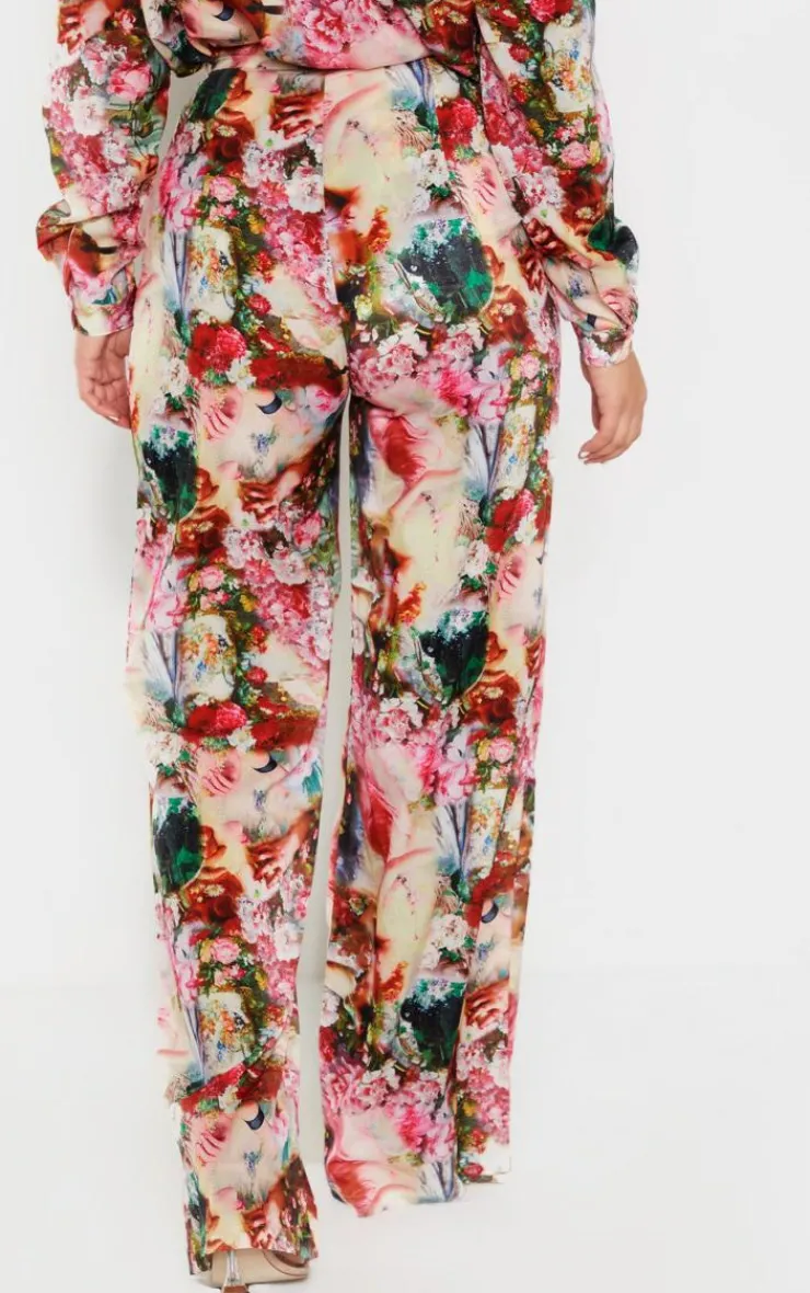 Clearance PrettyLittleThing Femme Renaissance Print Wide Leg Pants Rose