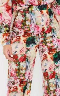 Clearance PrettyLittleThing Femme Renaissance Print Wide Leg Pants Rose