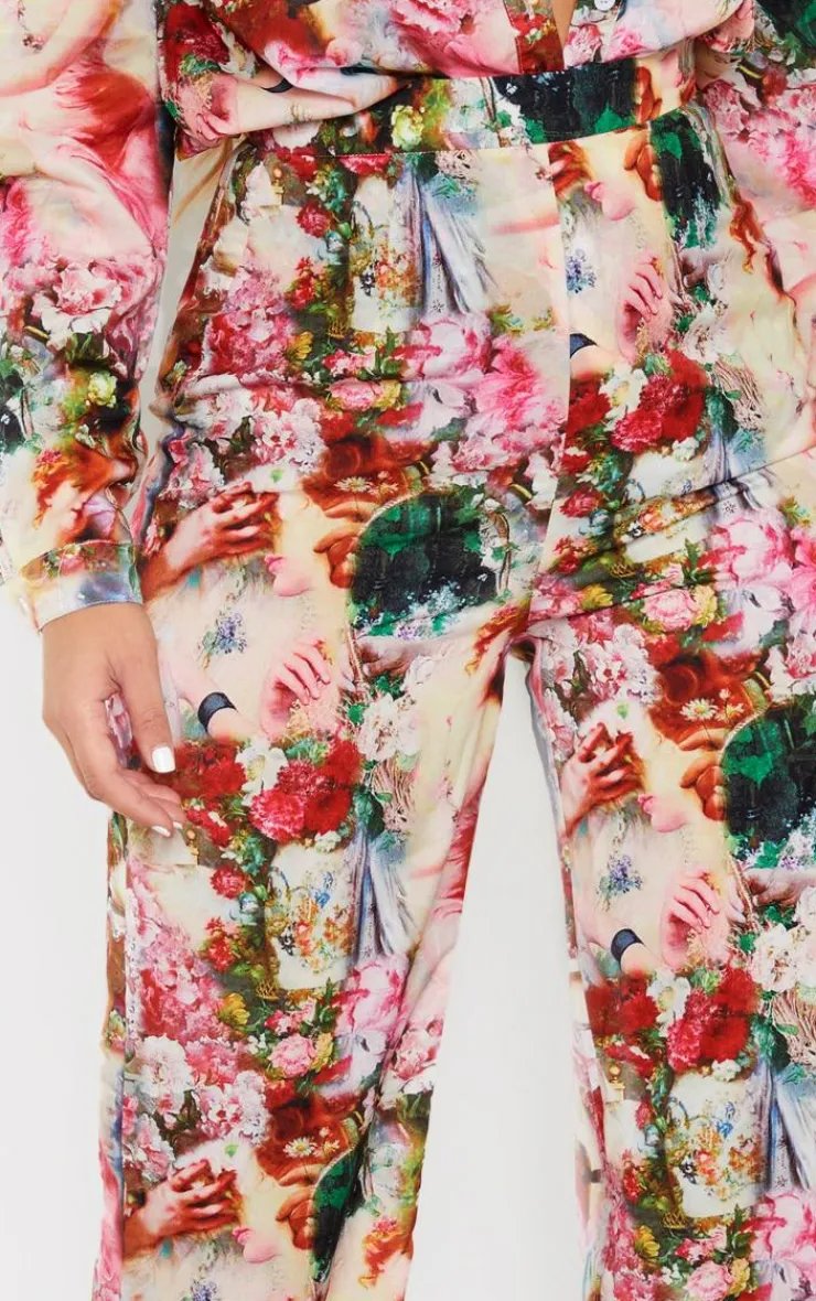 Clearance PrettyLittleThing Femme Renaissance Print Wide Leg Pants Rose