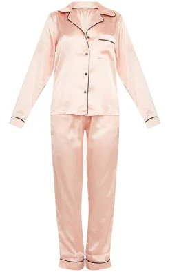 PrettyLittleThing Christmas Pajamas*Contrast Piping Satin Long PJ Set