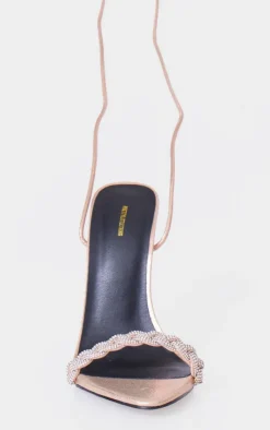 PrettyLittleThing Lace Up Heels*Round Diamante Plaited Strap Barely There Lace Up Sandals