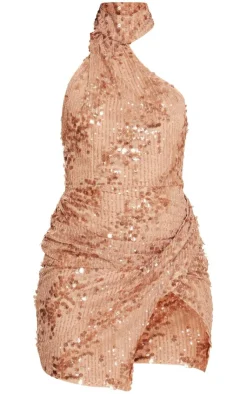 Sequin Halterneck Ruched Detail Bodycon Dress-PrettyLittleThing Sale