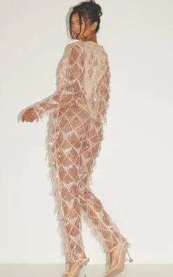 Tassel Sequin Plunge Jumpsuit-PrettyLittleThing Discount