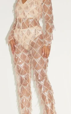 Tassel Sequin Plunge Jumpsuit-PrettyLittleThing Discount
