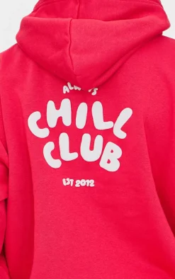 Ruby Red Chill Club Puff Print Oversized Hoodie