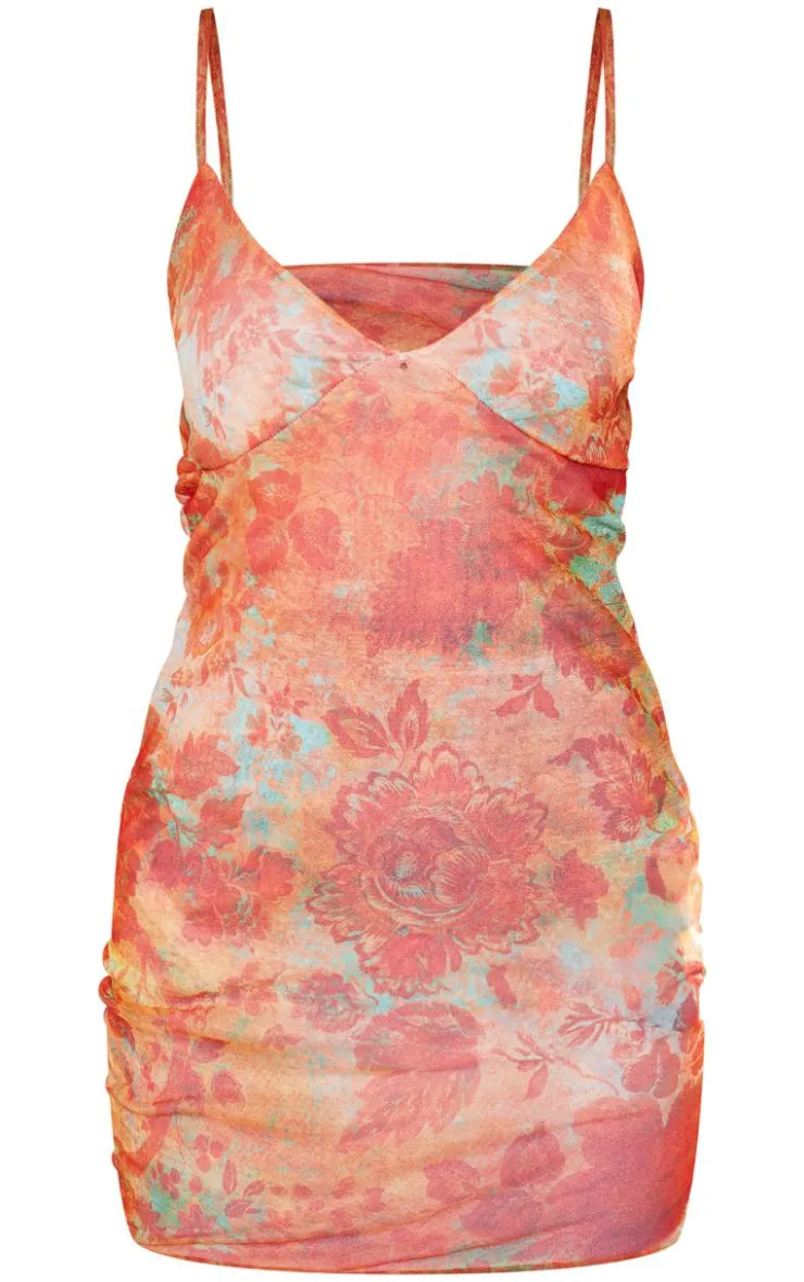 Abstract Floral Mesh Shift Dress-PrettyLittleThing Discount