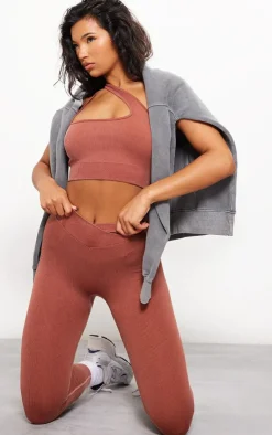 PrettyLittleThing Sports Bras*Acid Wash Seamless Rib Strap Detail Sports Bra