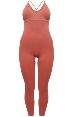 PrettyLittleThing Seamless Gym Wear*Acid Wash Seamless Rib Strappy Long Unitard