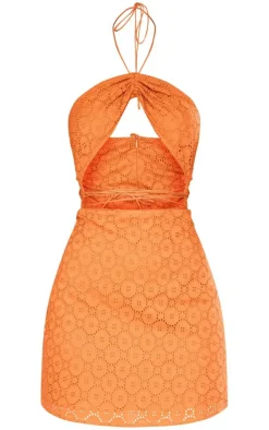 Broderie Anglaise Cut Out Strap Detail Bodycon Dress-PrettyLittleThing Clearance