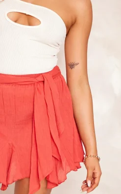 Rust Cheesecloth Handkerchief Hem Tie Waist Mini Skirt